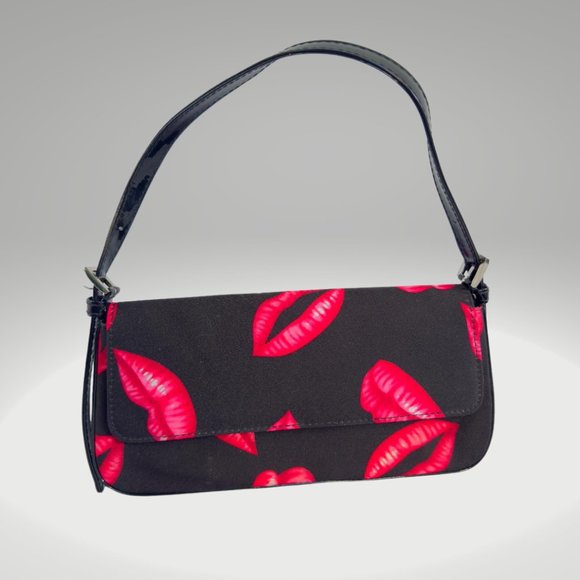 For Nine Handbags - For Nine Lips NWOT Purse Baguette Bag Black Pink Red Kiss Rockabillly Pinup